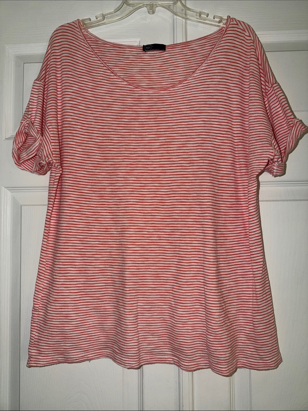 GAP Lightweight Striped Scoop Neck Tee - Coral/White